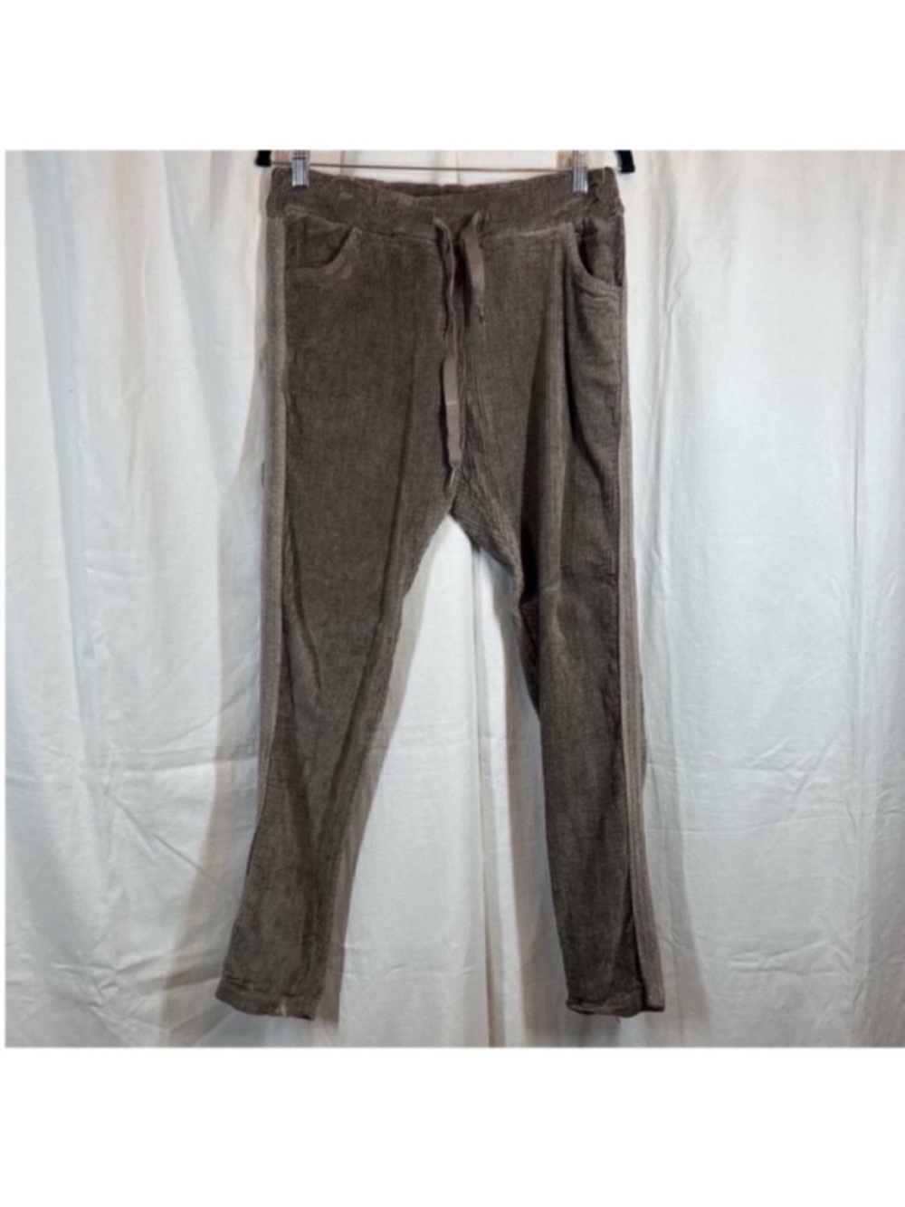 brand bazar corduroy ribbed drawstring skinny joggers jeweled ribbon side